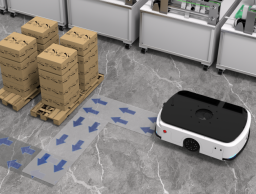 AGV mengangkat robot dalam pengendalian plat aluminium